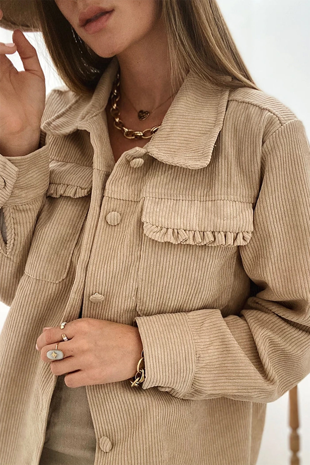 EB | Cordurahemdjacke mit Rüschendetails Baumwollmischung Elegant und Modern