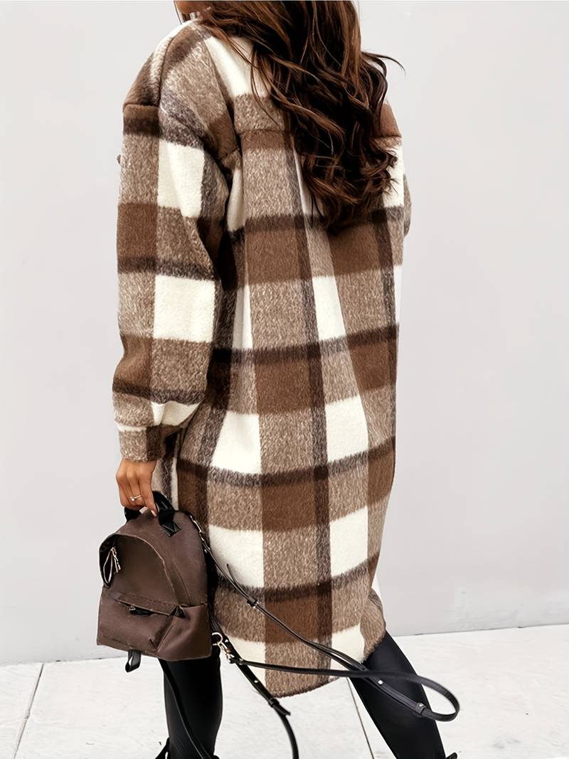EB | Warme Damen Karomuster Wolljacke mit Knöpfen