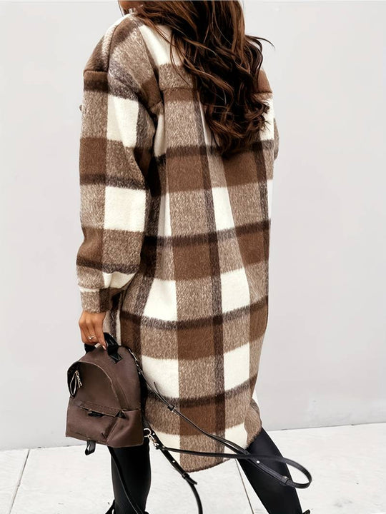 EB | Warme Damen Karomuster Wolljacke mit Knöpfen