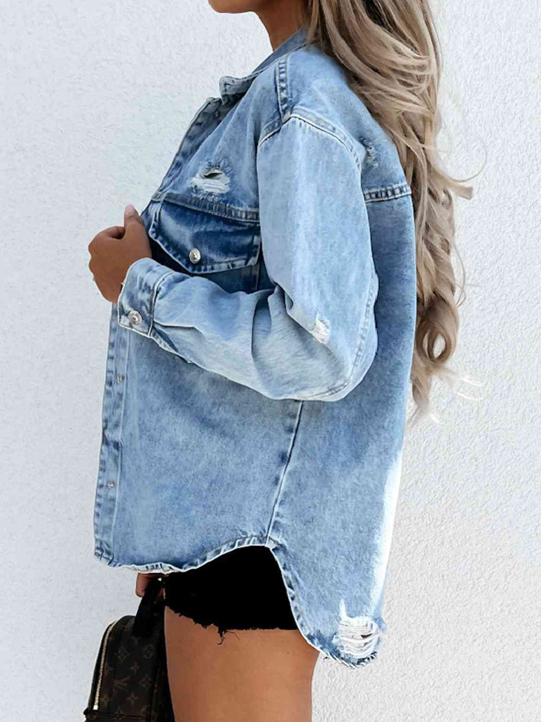EB | Ausgefranste Snap Down Denimjacke
