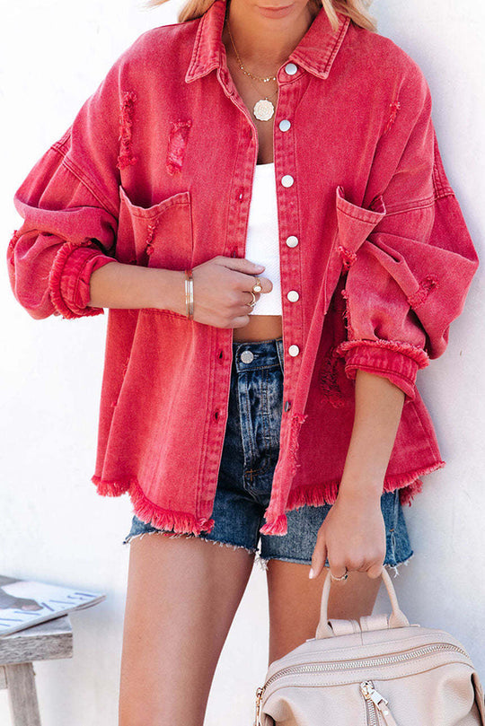 EB | Revers Langarm Ripped Denim Jacke
