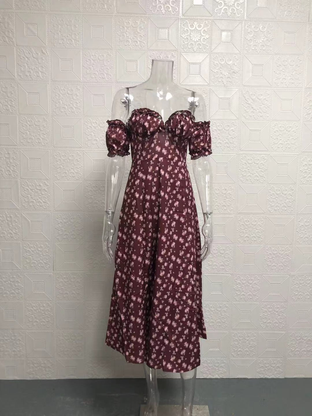 EB | Geschlitztes Blumenkleid schulterfreies Röhrentop-Kleid