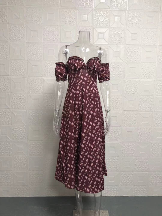 EB | Geschlitztes Blumenkleid schulterfreies Röhrentop-Kleid