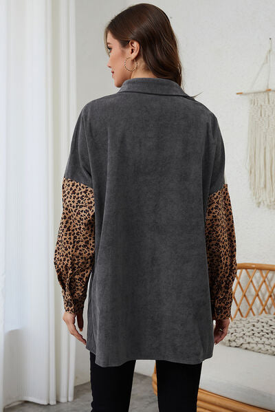 EB | Leopard-Kontrast-Button-Up-Jacke