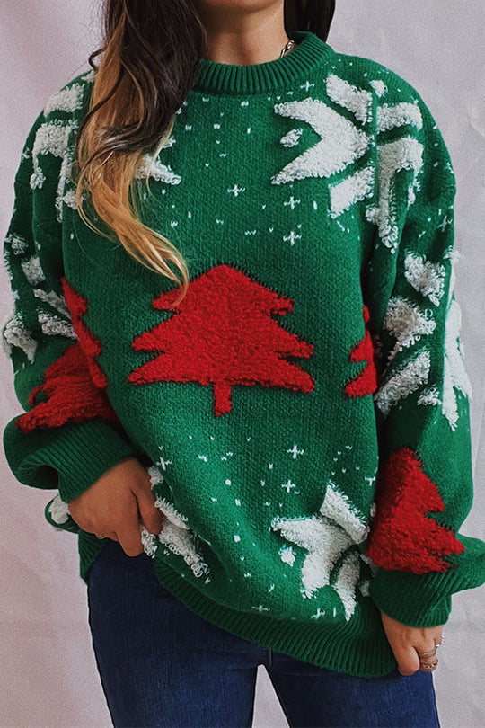 EB | Weihnachtsmuster Gestrickter Rundhalsausschnitt Langarmpullover