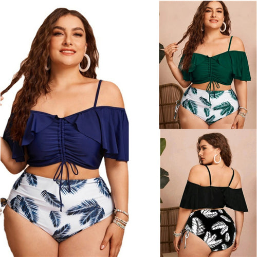 EB | Großer geteilter Bikini mit Kordelzug und Rüschen