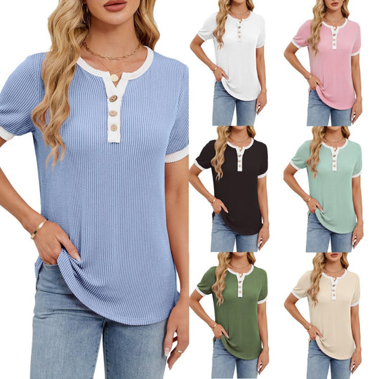 EB | T-Shirt mit V-Ausschnitt in Uni-Farbe