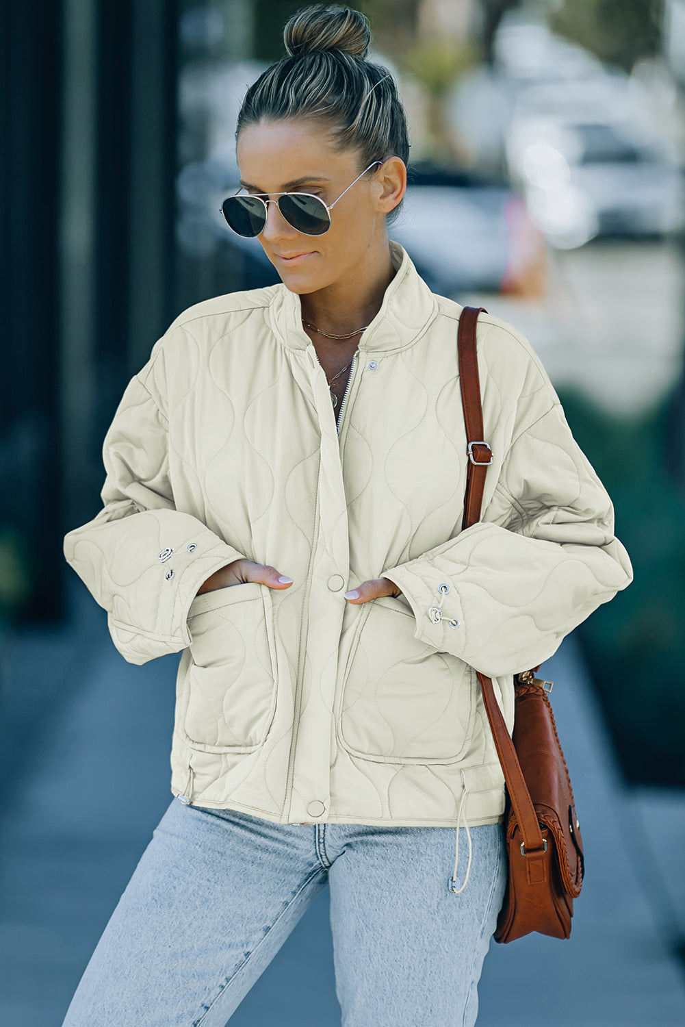 EB | Kordelzug Gefallene Schulter Gequiltete Jacke