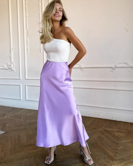 EB | Stilvoller Rock mit Hoher Taille Seidiges Eis Seidenrock