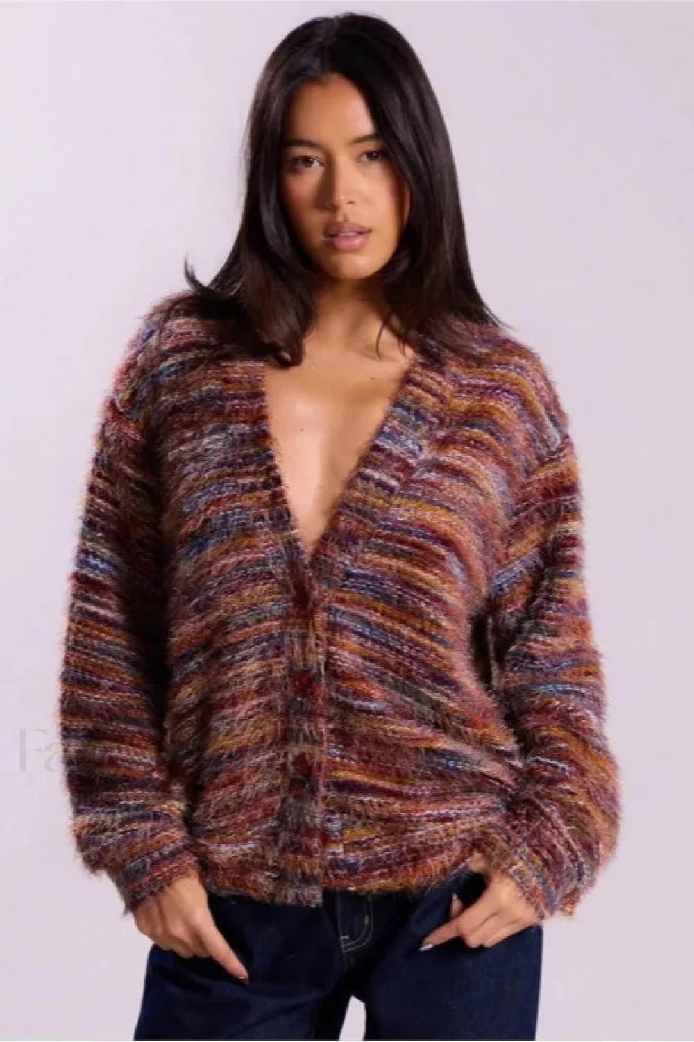 EB | Vintage-gestreifte V-Ausschnitt-Strickjacke