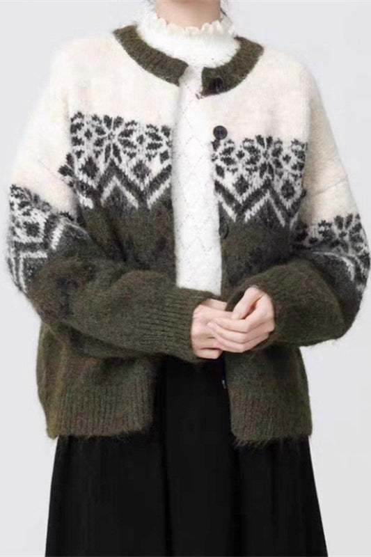 EB | Retro Nordic Weihnachten Schneeflocke Jacquard Strickjacke