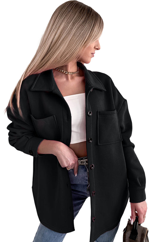 EB | Oversized Hemdbluse mit Großen Taschen Polyester Minimalistisch und Stilvoll