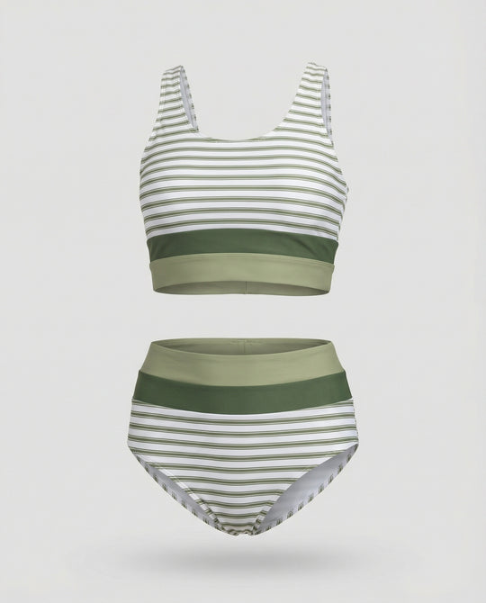 EB | Gestreiftes Reißverschluss-Rücken Schick Bikini Set