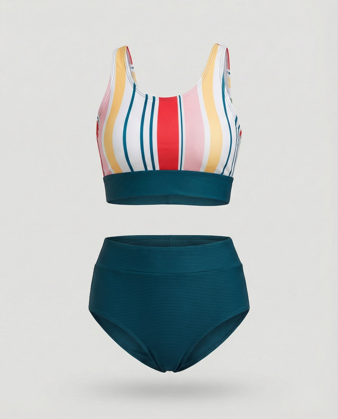 EB | Gestreiftes Reißverschluss-Rücken Schick Bikini Set