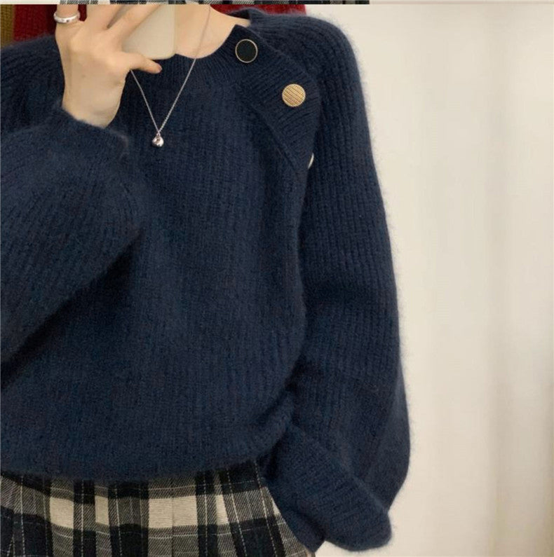 EB | Strickpullover mit Dekorativen Knöpfen Weich und Elegant Einzigartiges Design