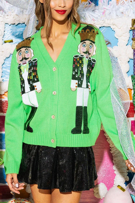 EB | Weihnachtsnussknacker Pailletten Freizeit Strickjacke