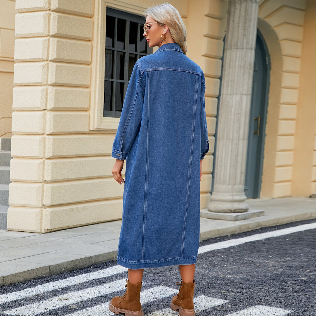 EB | Lang Denimjacke Knopfverschluss Lässig und Trendy