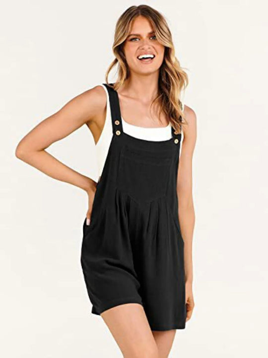 EB | Jumpsuit-Shorts aus Baumwolle und Leinen mit weitem Bein