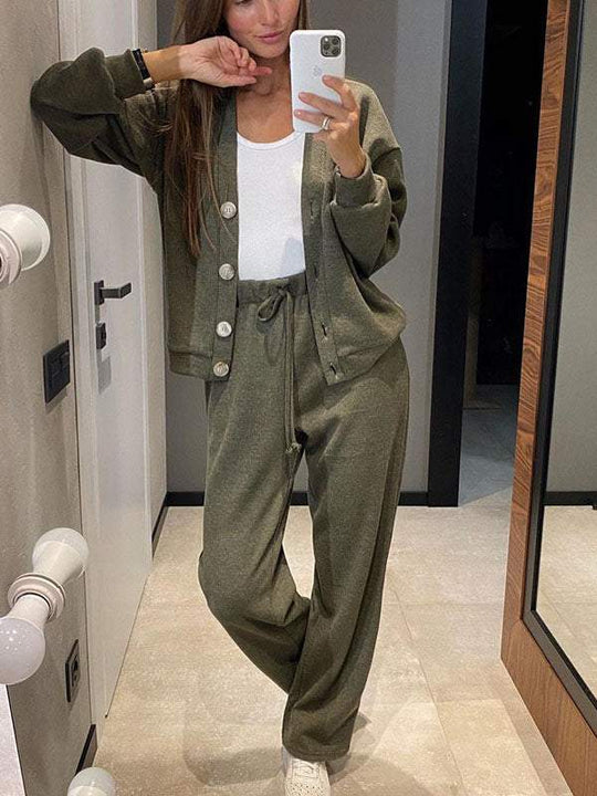 EB | lässiges V-Ausschnitt Pullover- und Hose-Set