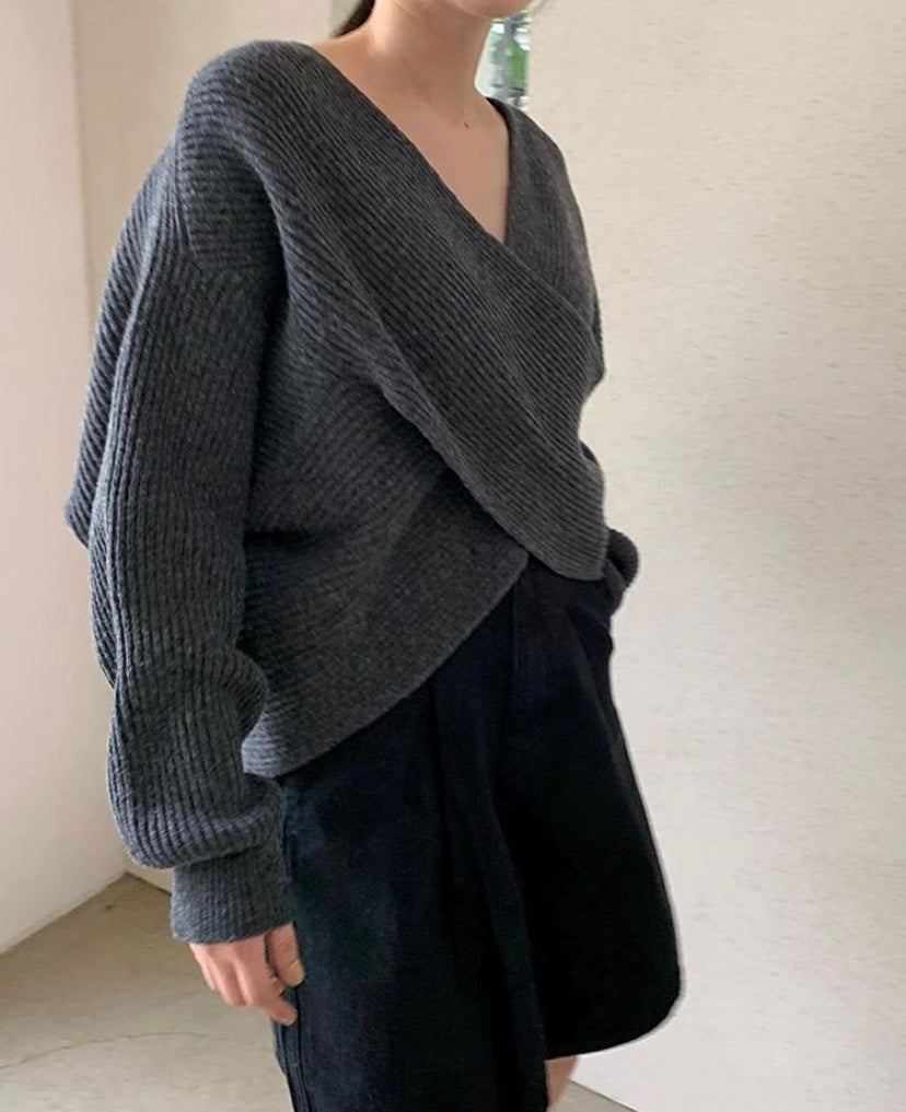 EB | Rippstrick-cross-over-pullover Weich und Elegant Moderne Passform