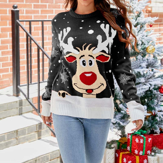 EB | Weihnachtlicher Strickpullover Mit Rentiermotiv