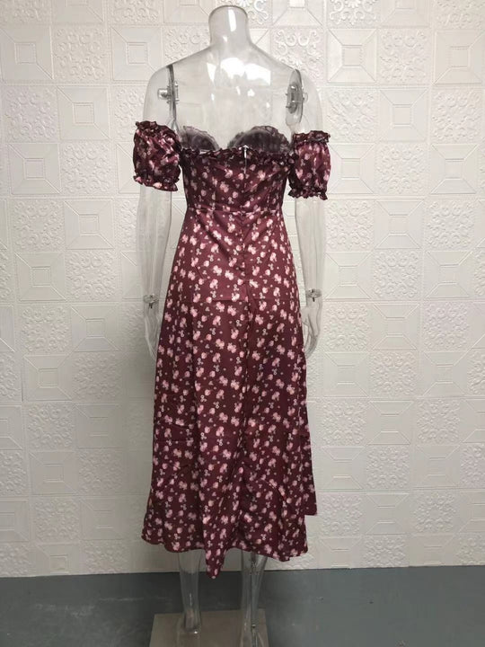 EB | Geschlitztes Blumenkleid schulterfreies Röhrentop-Kleid