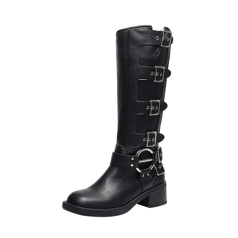 EB | Frauen Sommer Gürtel Schnalle Chunky Absatz Martin Stiefel