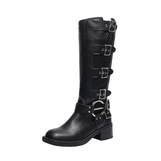 EB | Frauen Sommer Gürtel Schnalle Chunky Absatz Martin Stiefel