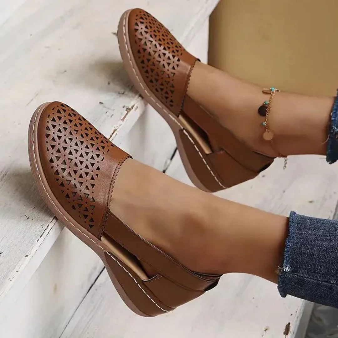 Unkomplizierte Perforierte Wedge Espadrilles flache Schuhe EB