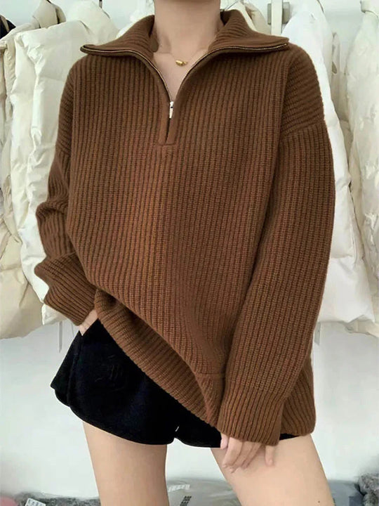 EB | Gemütlicher Dickstrickpullover mit Reißverschlusskragen für Lässige Wärme