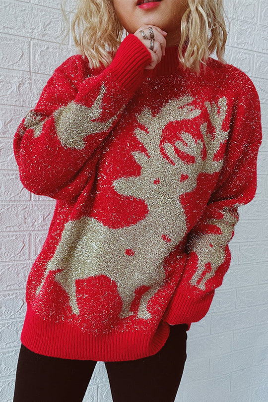 EB | Weihnachtsmuster Gestrickter Rundhalsausschnitt Langarmpullover