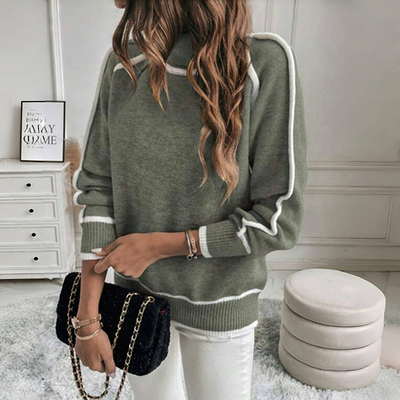 EB | Strickpullover mit Hohem Kragen Kontrastkanten Warm und Modern