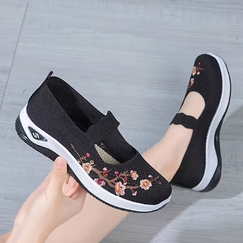 Orthopädische Florale Schwarze SlipOns EB
