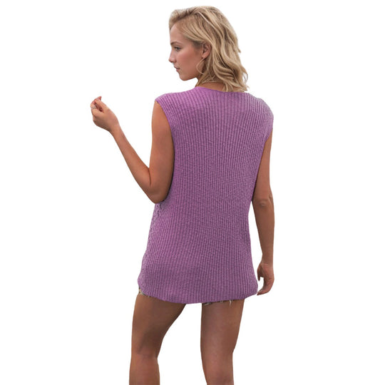 EB | V-Ausschnitt Knopf ärmellose Weste Strickpullover