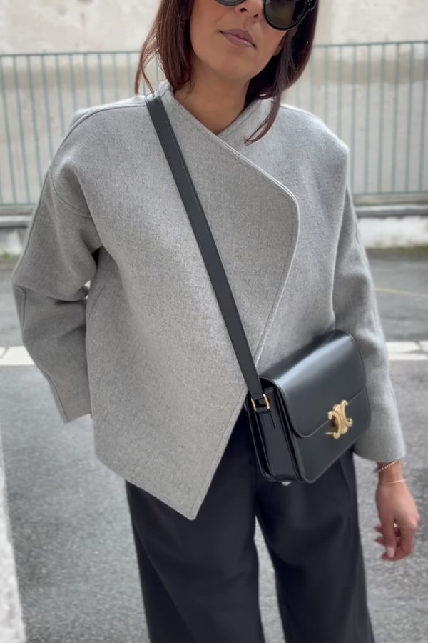 EB | und Struktur Faux Wool Revers Langarm Lose Jacke