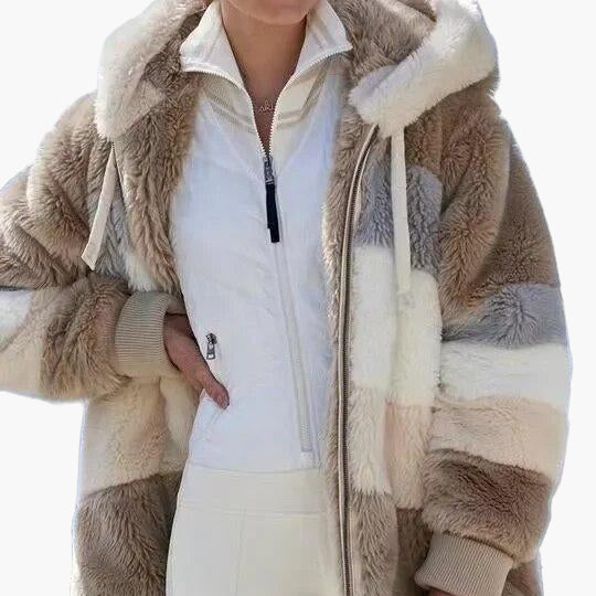EB | Winter Kapuzenjacke Im Streifen-Design - Modische Freizeitjacke für Kalte Tage
