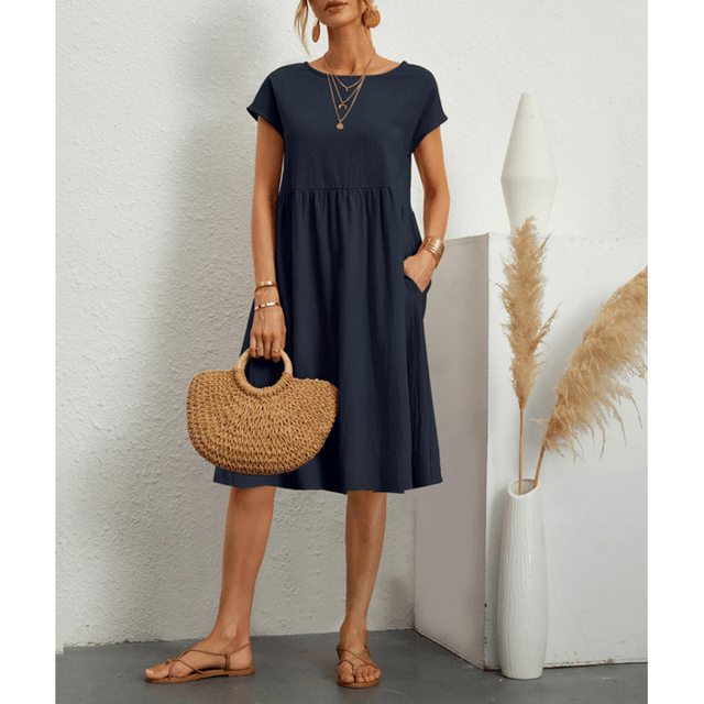 EB | Damen Baumwoll Leinen Midi Kleid