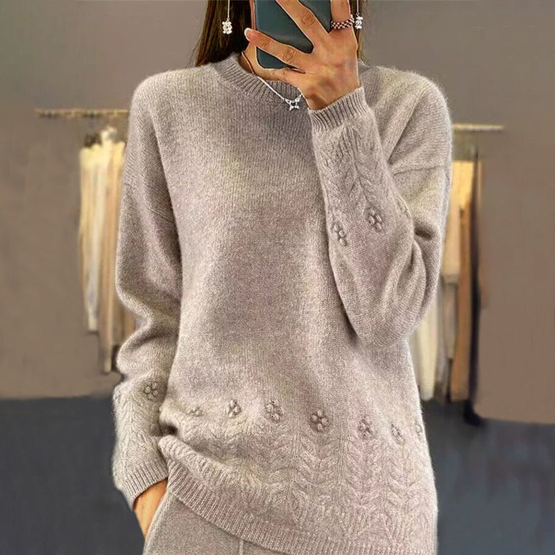 EB | Strickbluse mit Musterdetails Wolle Komfortabel und Elegant