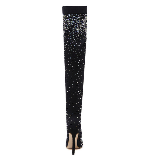 EB | Strass Hohe Stiefel mit Absatz Bis Zum Oberschenkel
