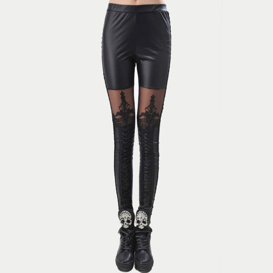 Damen Hochgezogene Leggings mit transparentem Spitzenmuster EB