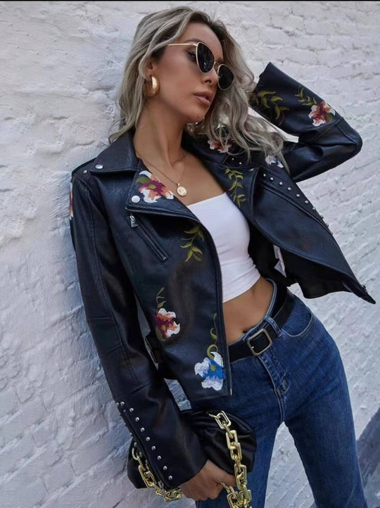 EB | Damen Retro Blumenmuster Jacke