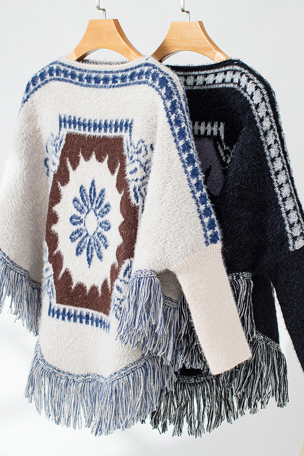 EB | Boho Strickpullover mit Quasten-Saum