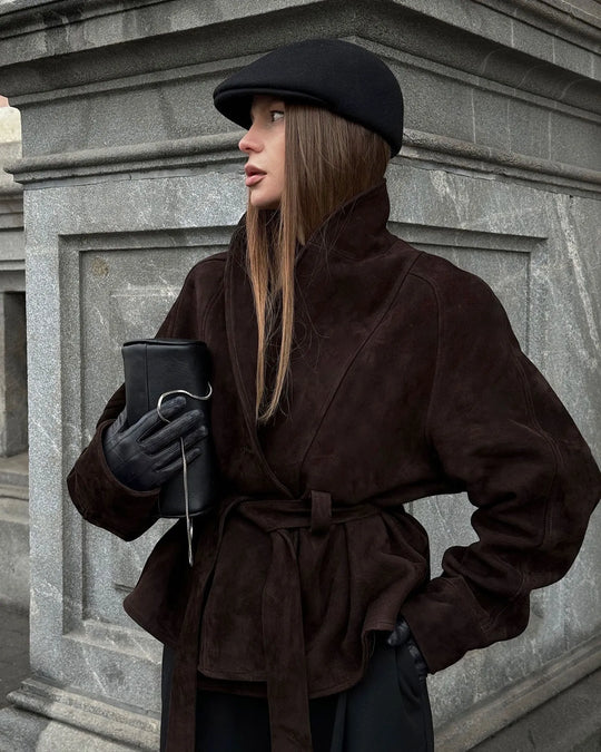 EB | Retro Wildlederjacke mit langen Ärmeln