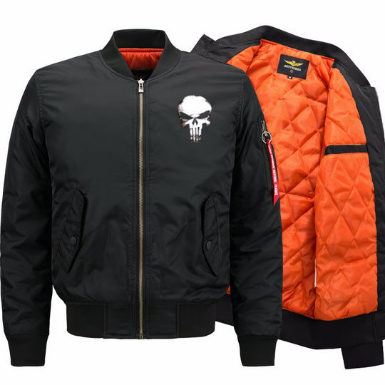 Men's  skull-graphic insulated quilt-lined bomber jacket with ribbed trims EB