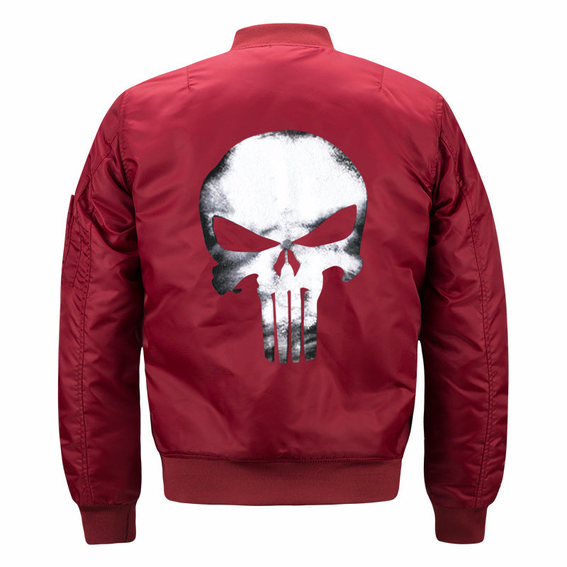 Men's  skull-back printed lightweight nylon bomber jacket with ribbed cuffs and sleeve utility pocket EB