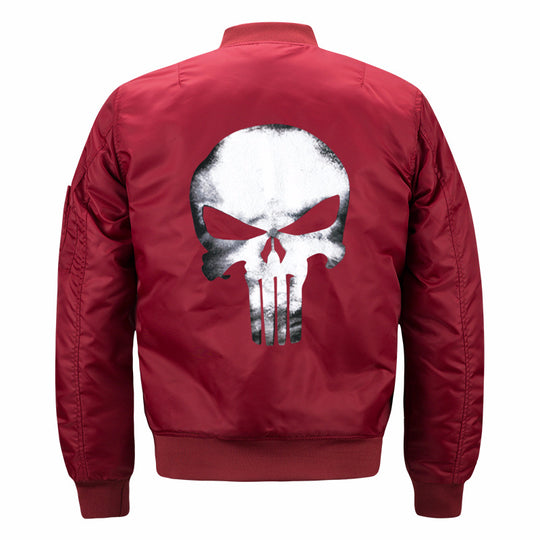 Men's  skull-back printed lightweight nylon bomber jacket with ribbed cuffs and sleeve utility pocket EB