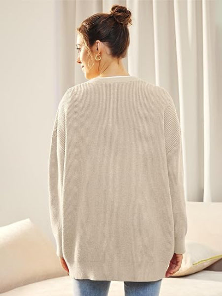 EB | Cardigan - Damen Herbst Oversized V-Ausschnitt Knopf Cardigan
