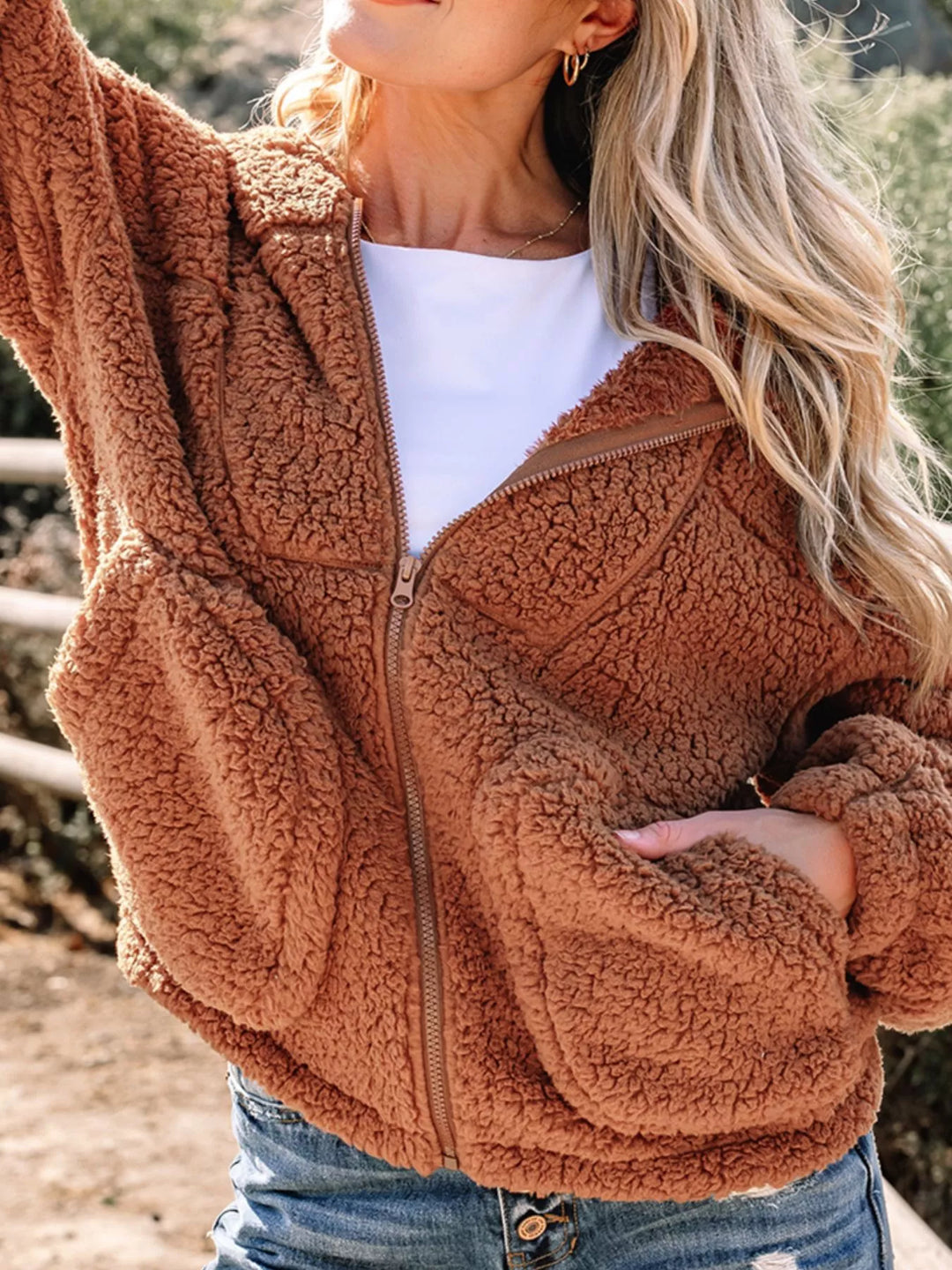 EB | Damen Relaxed Fit Zip Up Teddyjacke