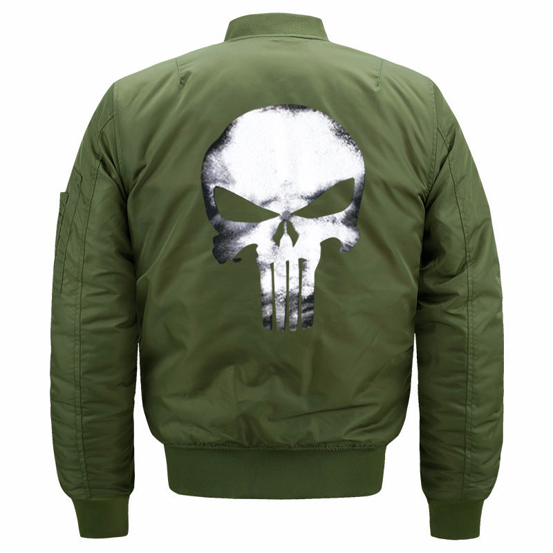 Men's  skull-back printed lightweight nylon bomber jacket with ribbed cuffs and sleeve utility pocket EB