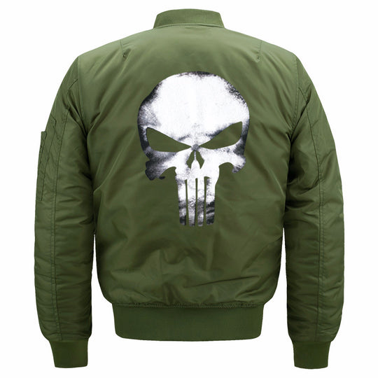 Men's  skull-back printed lightweight nylon bomber jacket with ribbed cuffs and sleeve utility pocket EB